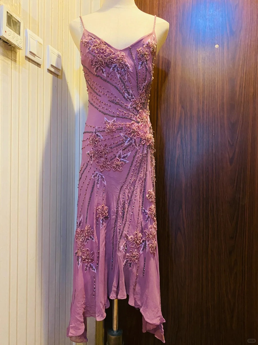 Vintage Purple Sequined Beaded 3D Floral Chiffon Formal Prom Dress Main image