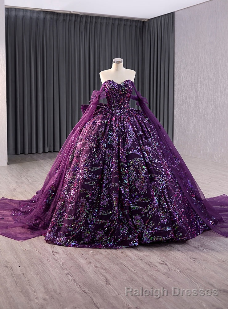 Vintage Purple Tulle Sequins Strapless Prom Dress Main image