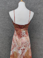 Vintage Red-Brown Gilded Gradient Spaghetti Strap Beaded Satin Long Formal Prom Dress