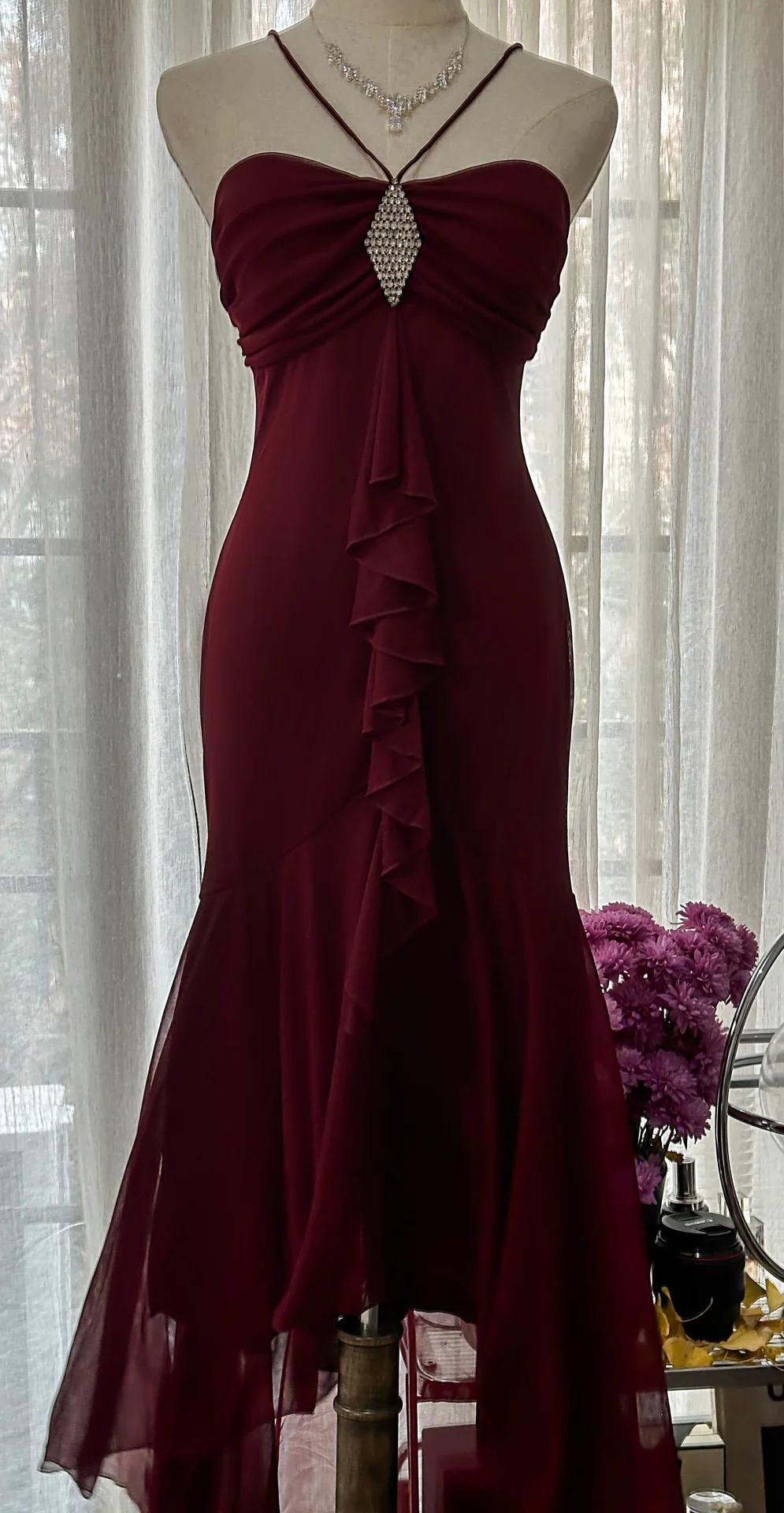 Vintage Red Mermaid Strapless Chiffon Prom Dresses Graduation Prom Dresses Secondary image