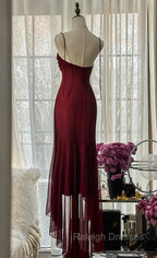 Vintage Red Mermaid Strapless Chiffon Prom Dress Graduation Prom Dress