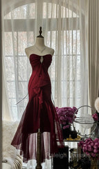 Vintage Red Mermaid Strapless Chiffon Prom Dresses Graduation Prom Dresses