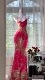 Vintage Rose Pink Floral Mermaid Backless Chiffon Long Formal Prom Dress