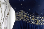 Vintage Royal Blue A-Line Halter Neck Rhinestone Satin Long Formal Prom Dress