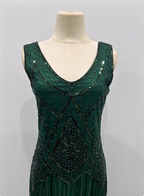 Vintage Royal Blue / Emerald Green Slim-Fit Spaghetti Strap Fringe Sequin Midi Formal Prom Dress