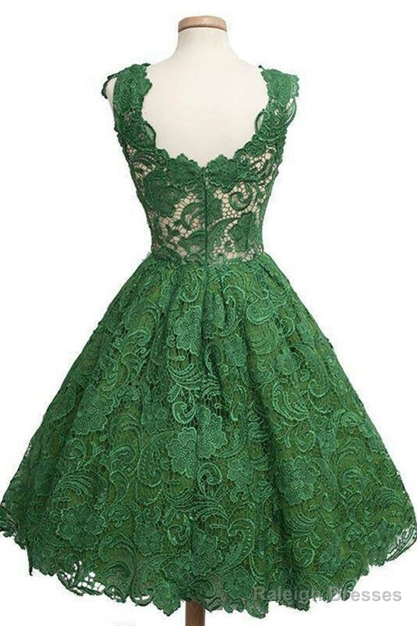 Vintage Scoop Knee-Length Sleeveless Hunter Lace Homecoming Dresses Secondary image