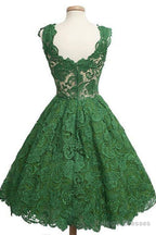 Vintage Scoop Knee-Length Sleeveless Hunter Lace Homecoming Dresses