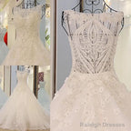 Vintage Scoop Neck Pearl And Crystal Beaded Ball Gown Wedding Dress