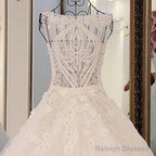 Vintage Scoop Neck Pearl And Crystal Beaded Ball Gown Wedding Dress