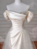 Vintage Sheath Off The Shoulder Satin Long Prom Dresses Party Evening Dress