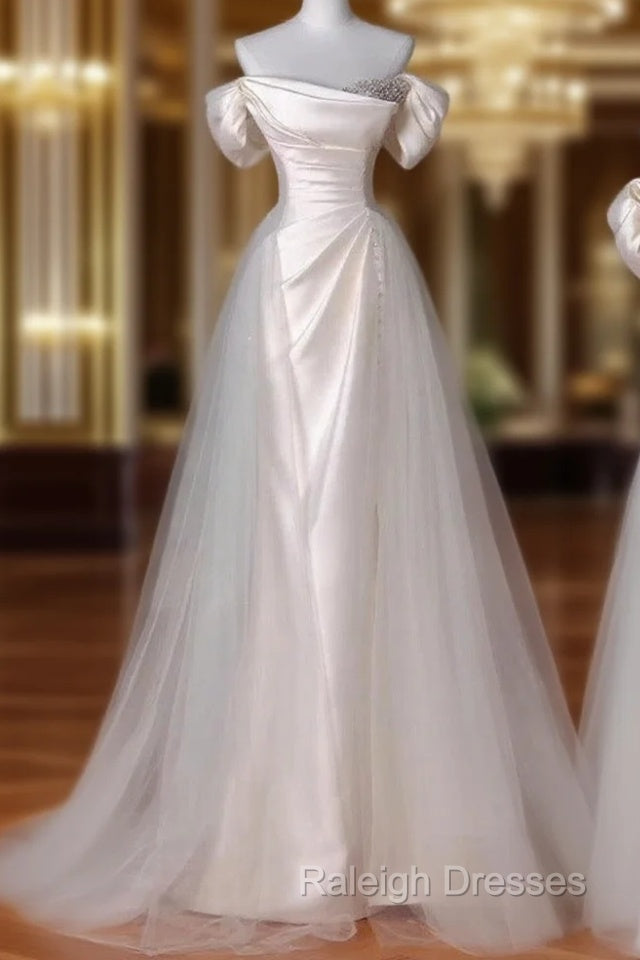 Vintage Sheath Off The Shoulder Satin Long Prom Dresses Party Evening Dress