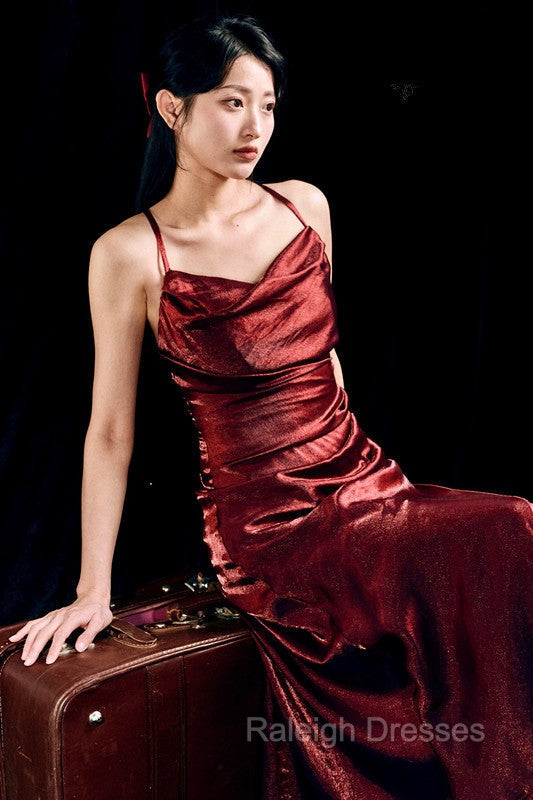 Vintage Sheath Spaghetti Straps Burgundy Ankle Length Prom Dresses Birthday Outfits