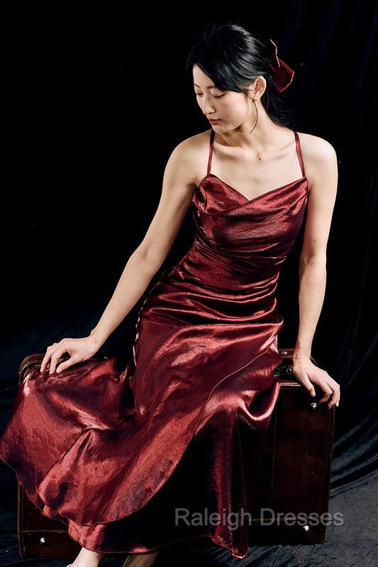 Vintage Sheath Spaghetti Straps Burgundy Ankle Length Prom Dresses Birthday Outfits