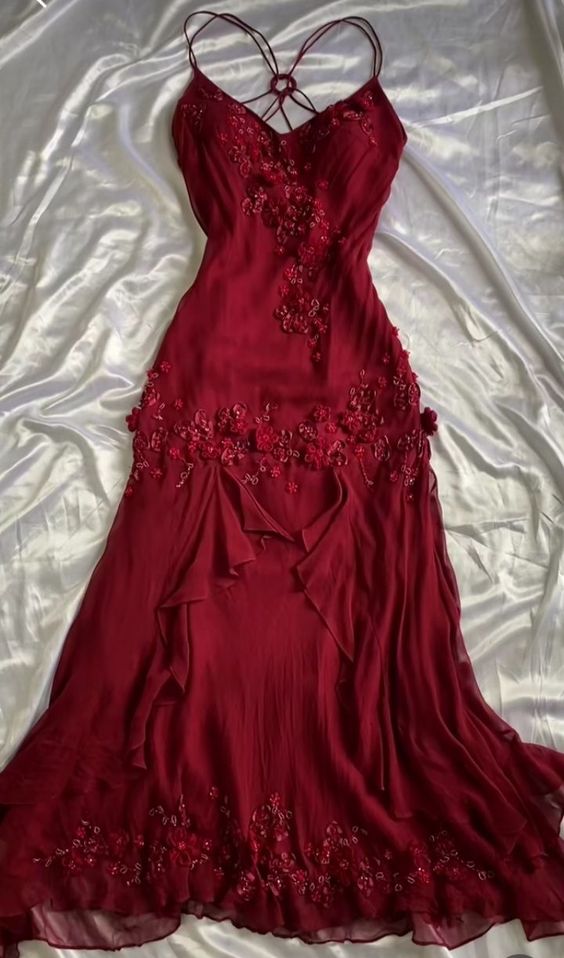 Vintage Sheath Spaghetti Straps Burgundy Prom Dresses Long Prom Dress With Beads