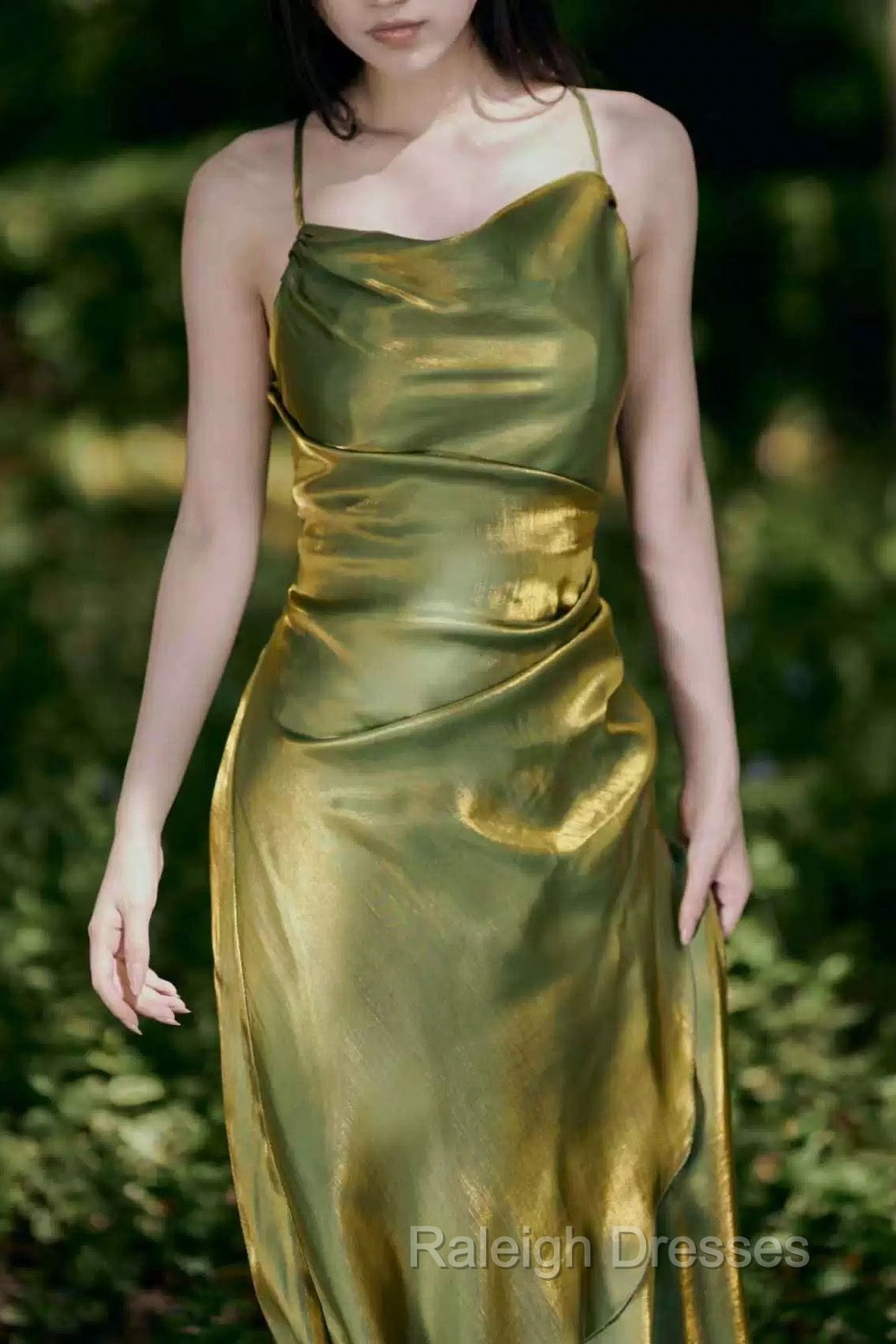 Vintage Sheath Spaghetti Straps Green Shiny Prom Dresses Birthday Outfits Secondary image