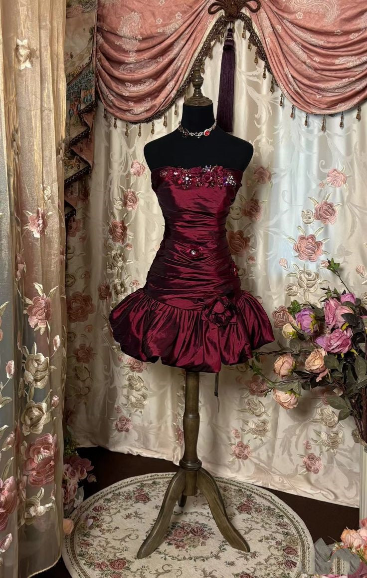 Vintage Sheath Strapless Burgundy Mini Dress Homecoming Dresses 16Th Birthday Dress Main image