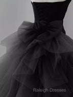 Vintage Sheath Strapless Satin Black Tulle Long Prom Dress Formal Dresses