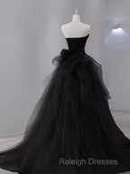 Vintage Sheath Strapless Satin Black Tulle Long Prom Dress Formal Dresses