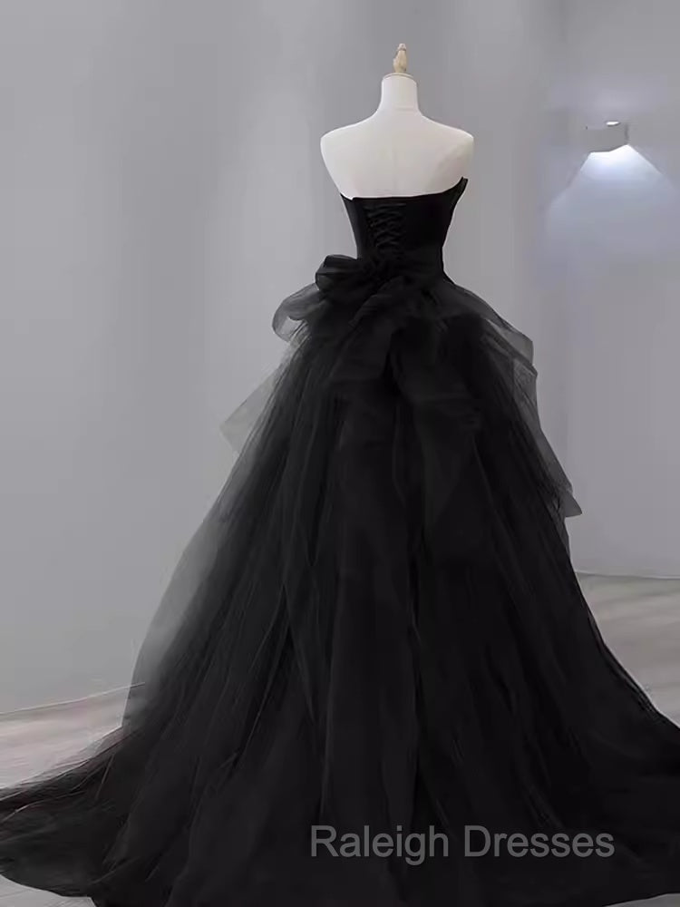Vintage Sheath Strapless Satin Black Tulle Long Prom Dress Formal Dresses