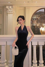 Vintage Sheath V Neckline Black Velvet Long Prom Dresses Evening Gowns