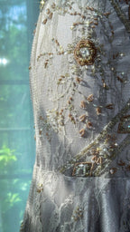 Vintage Silver-Grey Mermaid Backless Beaded Lace Long Formal Prom Dress