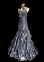 Vintage Grey Mermaid Spaghetti Strap Satin Train Formal Prom Dress