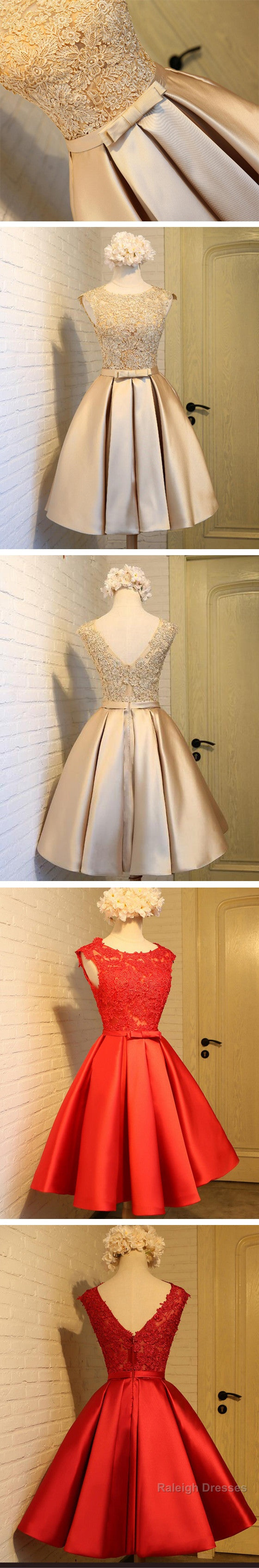 Vintage Sleeveless Appliques Satin Skirt V-Back A-Line Knee Length  For Teen Homecoming Dress Secondary image