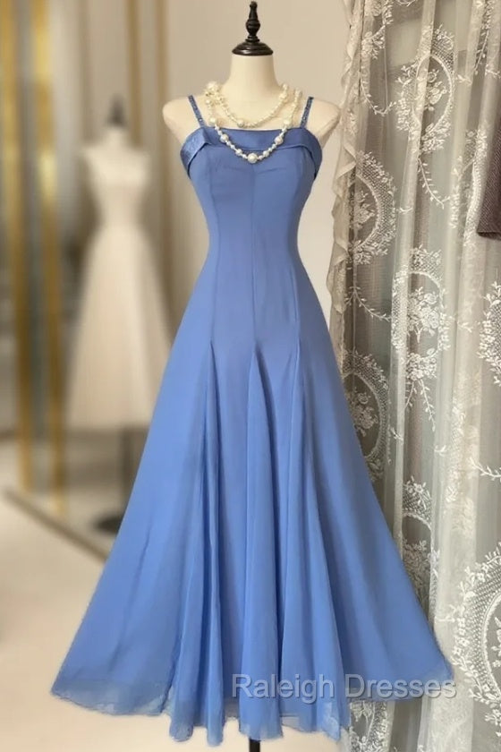 Vintage Soft Blue Spaghetti Strap A-Line Chiffon Birthday Prom Dress Pretty Graduation Dress Main image