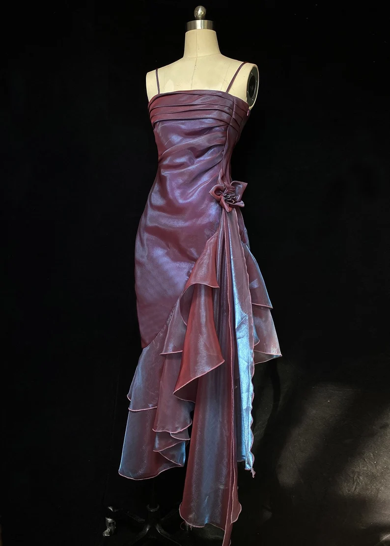 Vintage Spaghetti Straps Asymmetrical Midi Length Prom Dresses