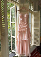 Vintage Spaghetti Straps Blue Chiffon Satin Ruffles Prom Dress Long Fairytale Prom Dress