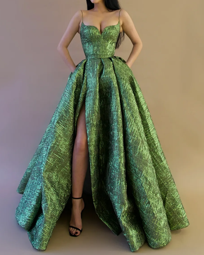 Vintage Spaghetti Straps Green Prom Dresses Long Prom Dress