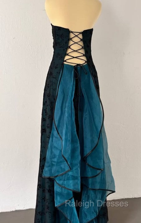 Vintage Strapless Blue Satin Sleeveless Black Tulle Beaded Ball Dress Birthday Evening Dress Secondary image