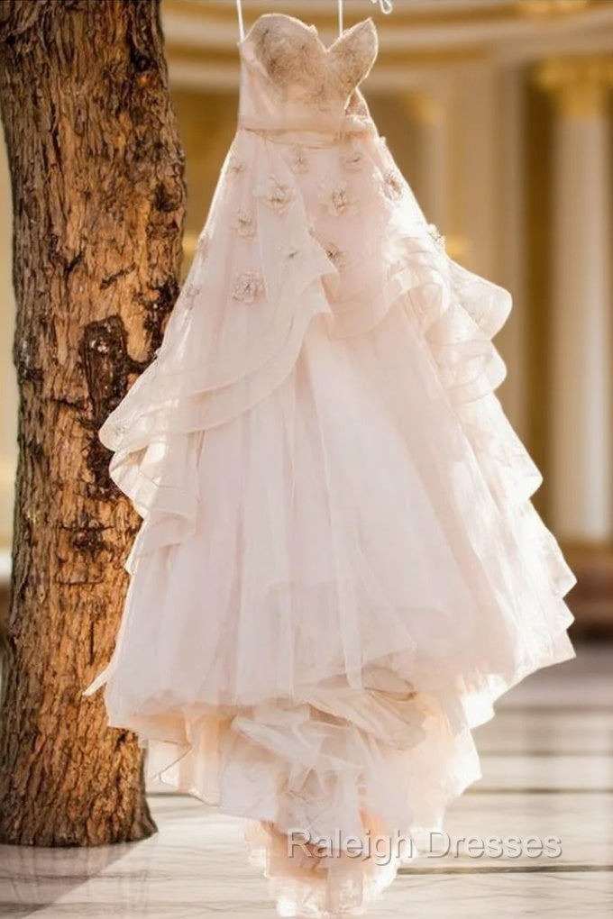 Vintage Strapless Sweetheart Neckline Flower Tulle Wedding Dresses Main image
