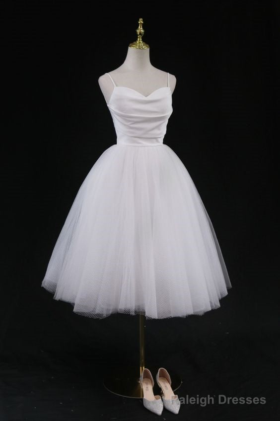 Vintage Style White Midi Casual Wedding Dress Homecoming Dress