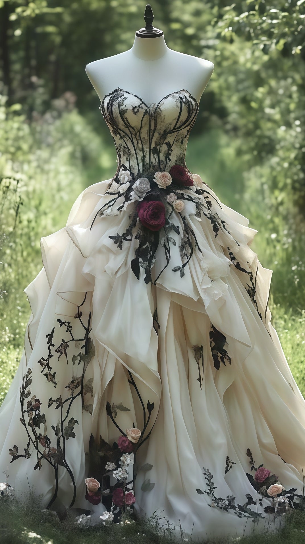 Vintage Sweetheart Floral Party Dress, Ivory Ruffle Ball Gown Main image