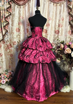 Vintage Sweetheart Neck Hot Pink Tulle Satin Layered Ball Gowns Prom Quinceanera Dresses With Bow