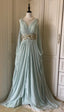 Vintage Tiffany Blue V-Neck A-Line Beaded Chiffon Prom Dresses Long Prom Dresses Wedding Dresses