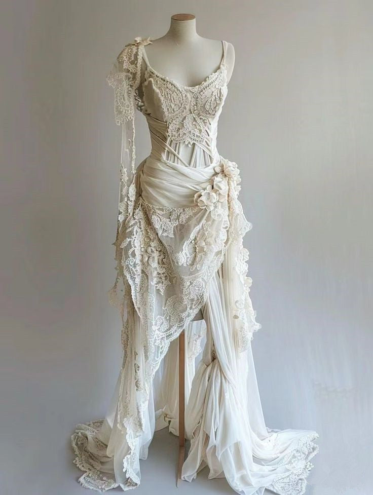 Vintage Unique Long Lace Prom Dresses Wedding Dresses Bridal Gowns Main image