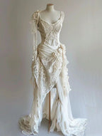 Vintage Unique Long Lace Prom Dresses Wedding Dresses Bridal Gowns