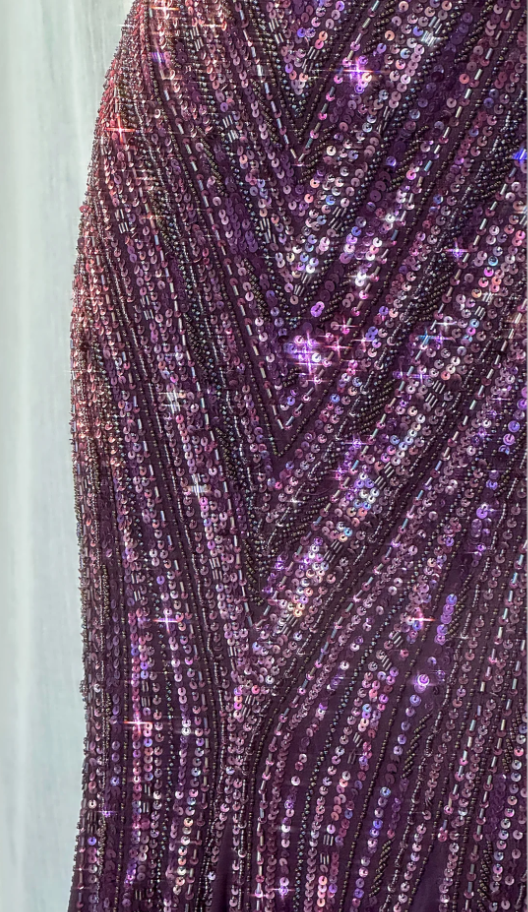 Vintage V Neck Dark Purple Chiffon Sequin Mermaid Long Prom Gowns Prom Dresses