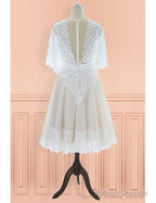 Vintage V-Neck Lace Knee Length Wedding Dress With Sleeves
