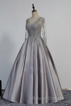 Vintage V-Neck Long Sleeves Appliques Beading Long Evening Dress