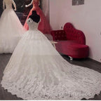 Vintage V-Neck Off The Shoulder Lace Wedding Ball Gown Dresses