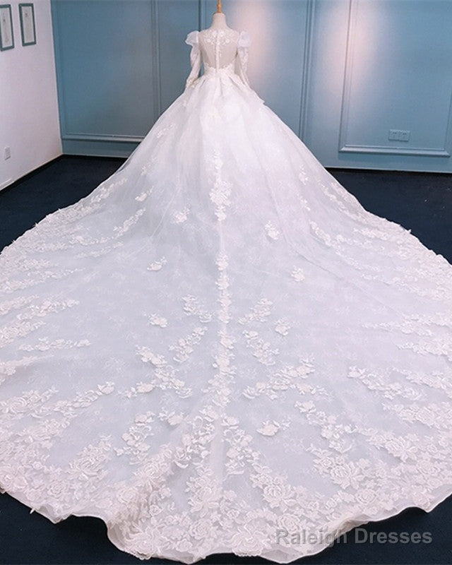 Vintage Wedding Dress Ball Gown Lace Puffy Sleeves