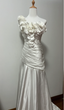 Vintage White Mermaid One-Shoulder Neckline Petal Pleated Satin Long Formal Prom Dress