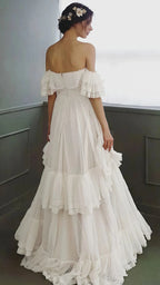 Vintage White Off The Shoulder Dots Ruffle Party Dresses