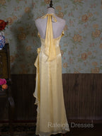 Vintage Yellow Halter Neck Floral Prom Gown Fairy Princess Dress