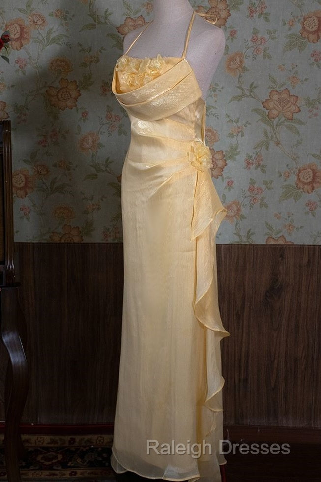 Vintage Yellow Halter Neck Floral Prom Gown Fairy Princess Prom Dress Secondary image