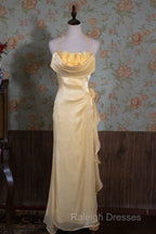 Vintage Yellow Halter Neck Floral Prom Gown Fairy Princess Prom Dresses