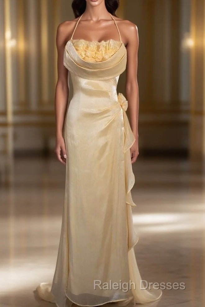 Vintage Yellow Halter Neck Floral Prom Gown Fairy Princess Prom Dress Main image